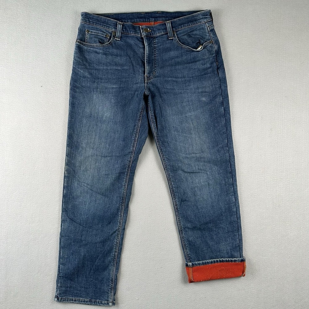 LL Bean Fleece Lined Jeans Men's 36x30 Blue Denim Straight Leg Mid Rise